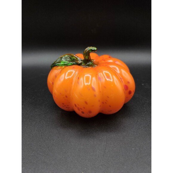 Blown Art Glass Orange Pumpkin With Stem - Picture 1 of 7
